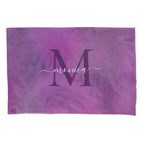 Modern Abstract Girly Purple Pink Monogram Name Pillow Case