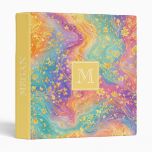 Modern Abstract Glitter Floral Monogram Design 3 Ring Binder