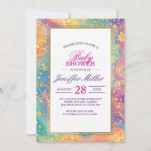 Modern Abstract Glitter Floral Monogram Design Invitation