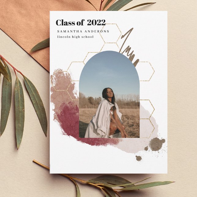 Modern Abstract Gold And Pink Graduate Photo Invit Invitation (Creator Uploaded)