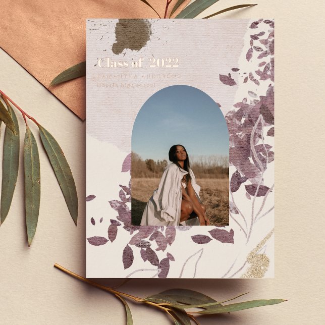 Modern Abstract Gold And Purple Graduate Photo Foil Invitation (Creator Uploaded)