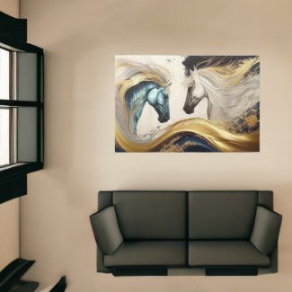 Modern Abstract Gold & Beige Horses Equestrian Art