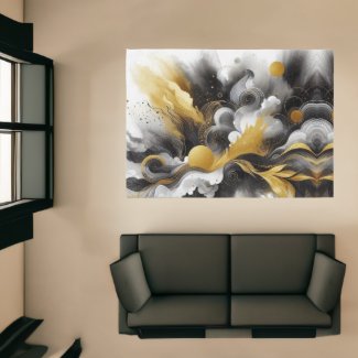 Modern Abstract Gold Black White Area