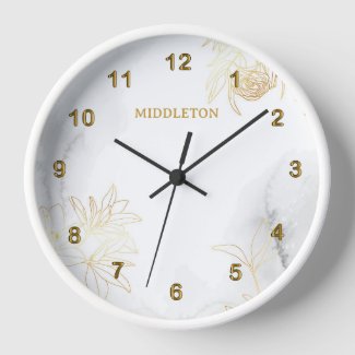 Modern Abstract Gold Floral on White Marble