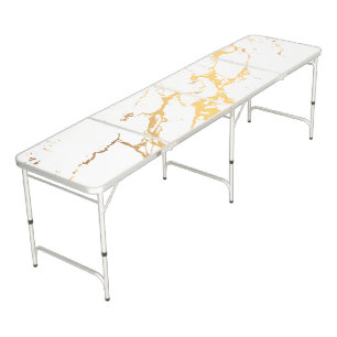 Modern Abstract Gold Pattern Marble Effect Beer Pong Table