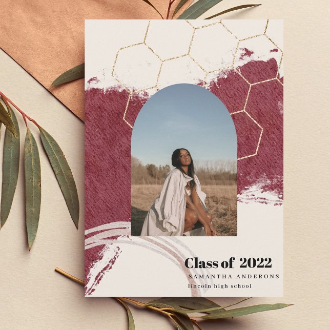 Modern Abstract Gold & Pink Graduation Photo  Invitation (Creator Uploaded)