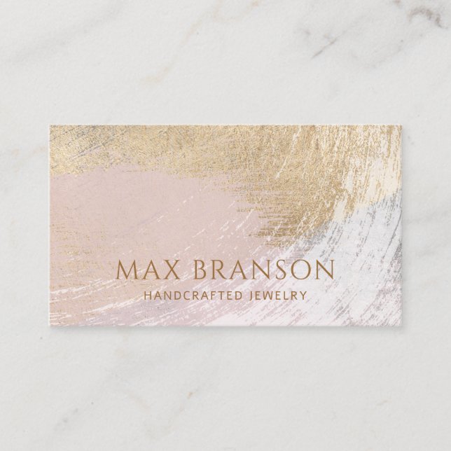 Modern Abstract Gold Pink Jewelry Designer Business Card (Front)