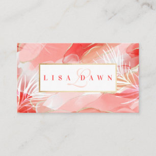 Modern Abstract Gold, Pink & Red Watercolor Ink Business Card
