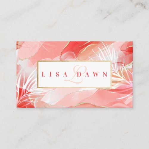 Modern Abstract Gold Pink  Red Watercolor Ink Business Card