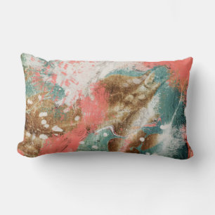 Modern Abstract Gold Pink Teal White Painting Lumbar Pillow