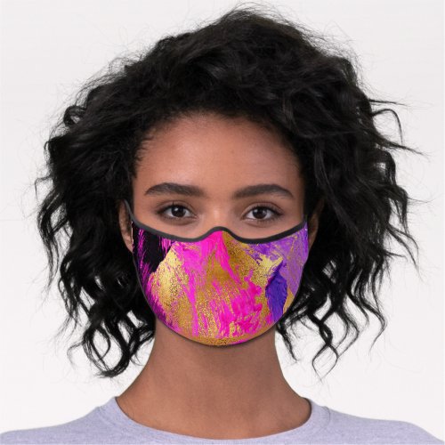 Modern abstract gold pink vibrant brushstrokes premium face mask