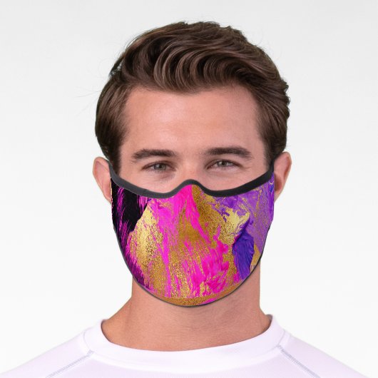 Modern abstract gold pink vibrant brushstrokes premium face mask (Worn)