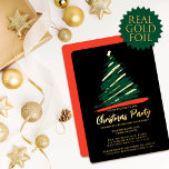 Modern Abstract Gold Red Green Tree Christmas Foil Invitation<br><div class="desc">This elegant, simple, and modern Christmas party invitation is perfect for the holiday season. It features an abstract Christmas tree in green, red, and real gold foil with matching foil typography on a black background. It's chic, minimal, trendy, and cool; the perfect design to send to friends and family. ***IMPORTANT...</div>