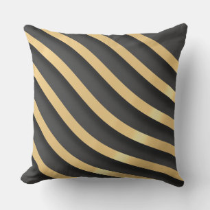 Modern Abstract Gold Stripes Gray Throw Pillow