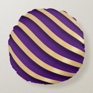 Modern Abstract Gold Stripes Purple Round Pillow