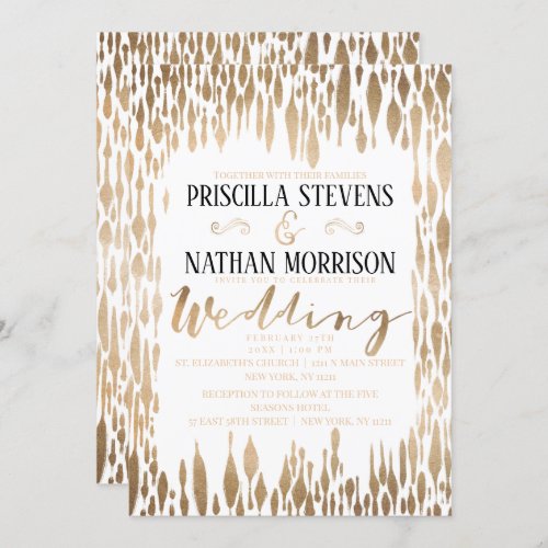 Modern Abstract Gold Teardrop Brushstrokes Wedding Invitation