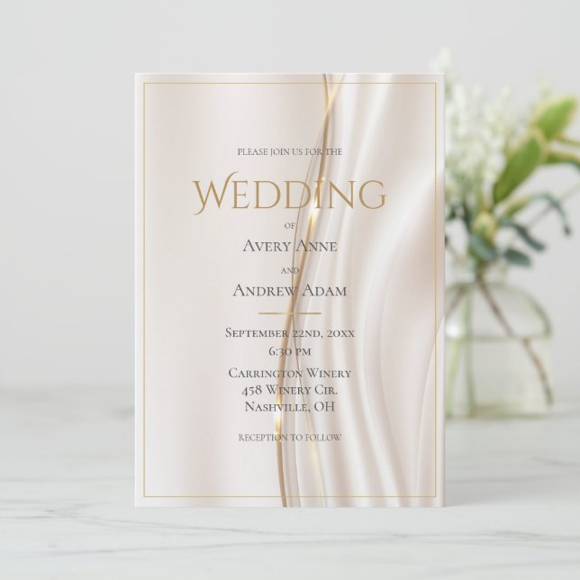 Modern Abstract Gold Wedding Invitation (Standing Front)