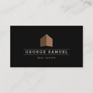 Modern Abstract Golden Home Logo Realtor Black Business Card