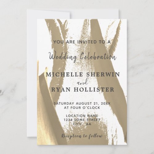 Modern Abstract Golden Tulip Floral Wedding Invitation - Modern Abstract Golden Tulip Floral Wedding Invitation. A personalizable tulip wedding invitation. Features simple monochromatic abstract tulips in golden and white colors and modern script - personalize the invitation with your text.