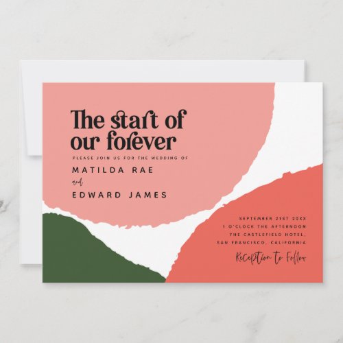 Modern abstract graphic red pink  green invite