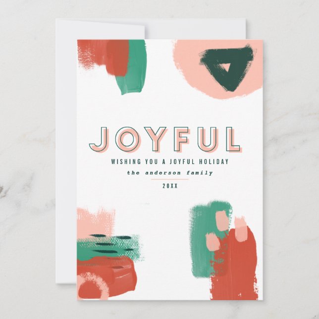 Modern abstract graphic red, pink + green joyful announcement (Front)