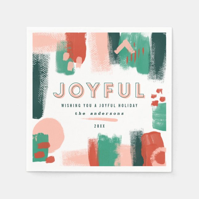 Modern abstract graphic red, pink + green joyful napkins (Front)
