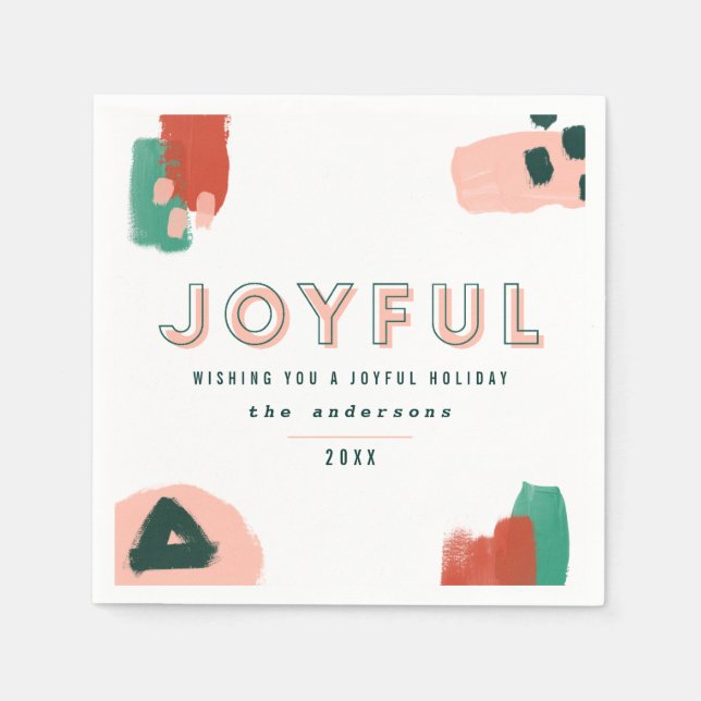Modern abstract graphic red, pink + green joyful napkins (Front)