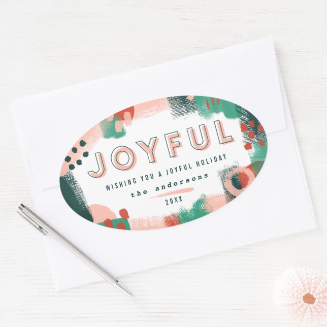 Modern abstract graphic red, pink + green joyful oval sticker (Envelope)
