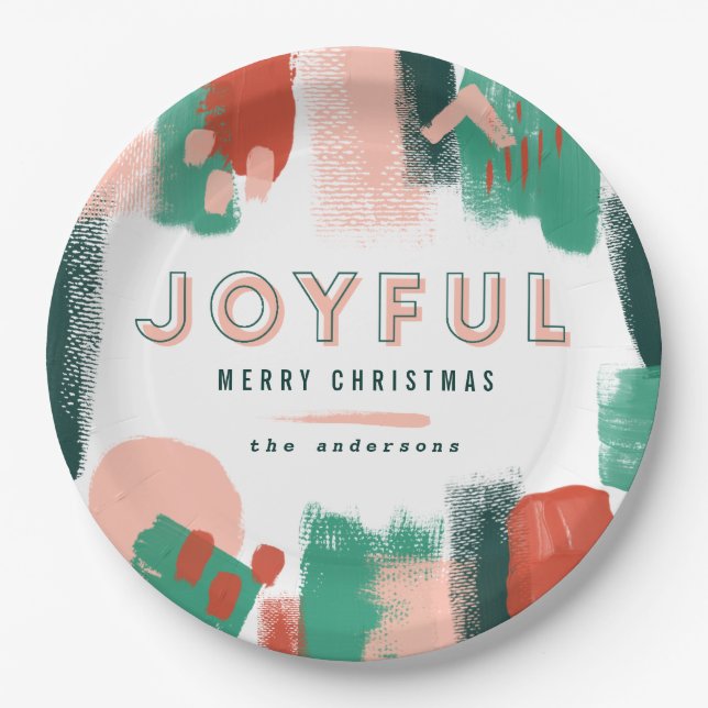 Modern abstract graphic red, pink + green joyful paper plates (Front)