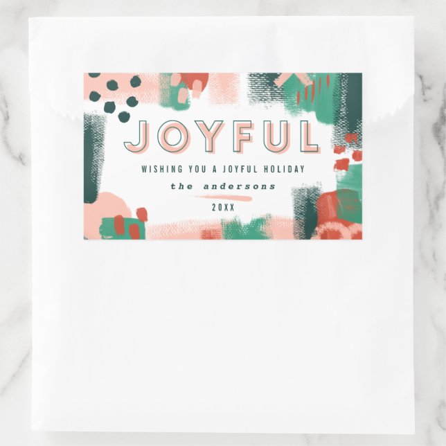 Modern abstract graphic red, pink + green joyful rectangular sticker (Bag)