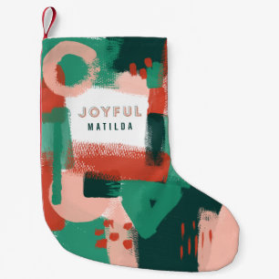 Modern abstract graphic red, pink + green joyful small christmas stocking