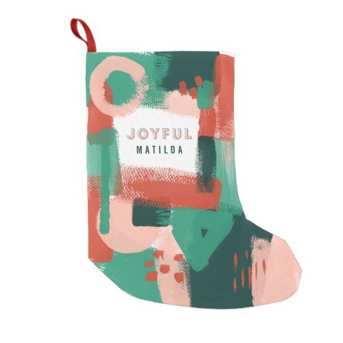 Modern abstract graphic red pink  green joyful small christmas stocking