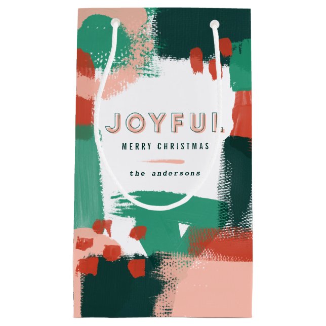 Modern abstract graphic red, pink + green joyful small gift bag (Front)