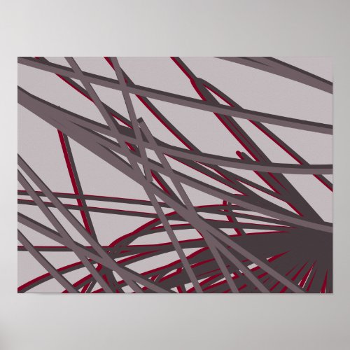 Modern Abstract Gray and Burgundy Design Poster
