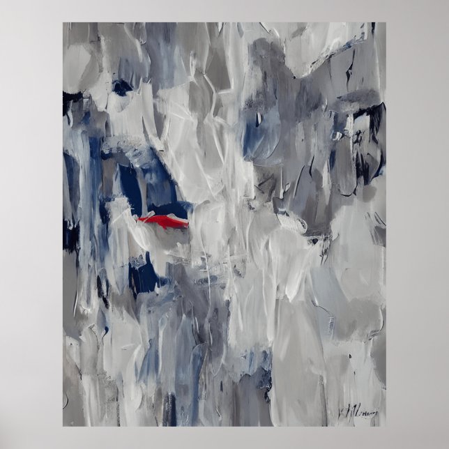 Modern Abstract gray with a red mark Poster (Front)
