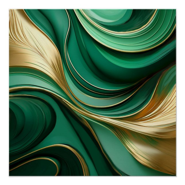 Modern Abstract Green and Gold- Poster (Front)