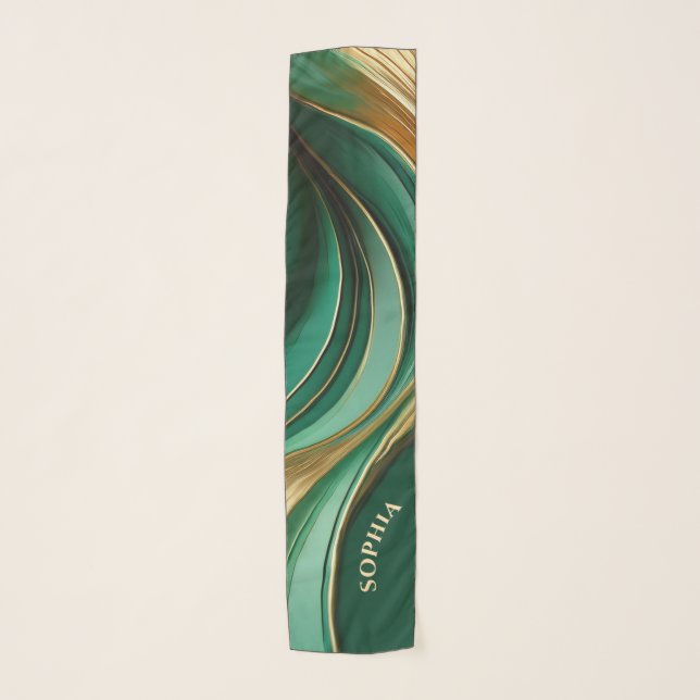 Modern Abstract-Green and Gold- Scarf (Front)