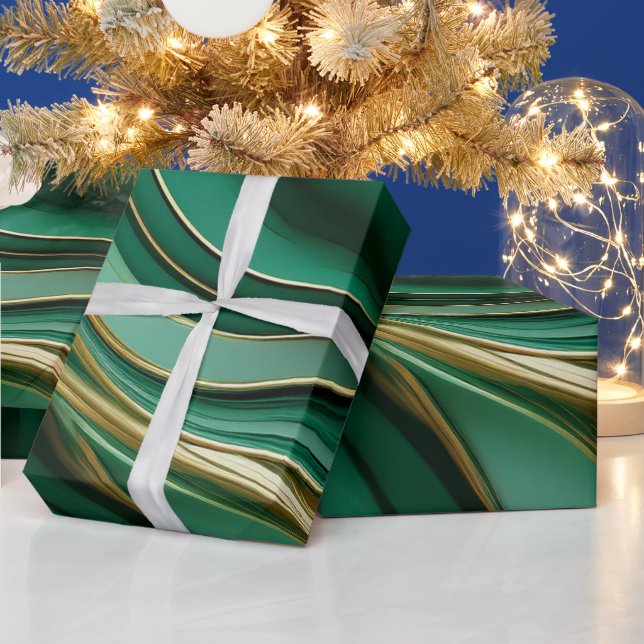 Modern Abstract Green and Gold- Wrapping Paper (Holidays)