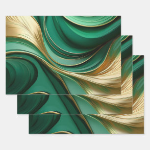 Modern Abstract Green and Gold Wrapping Paper Sheets