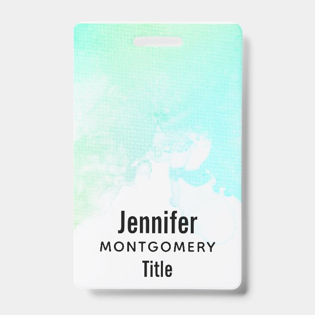 Modern Abstract Green & Blue Watercolor Swirls Badge (Front)