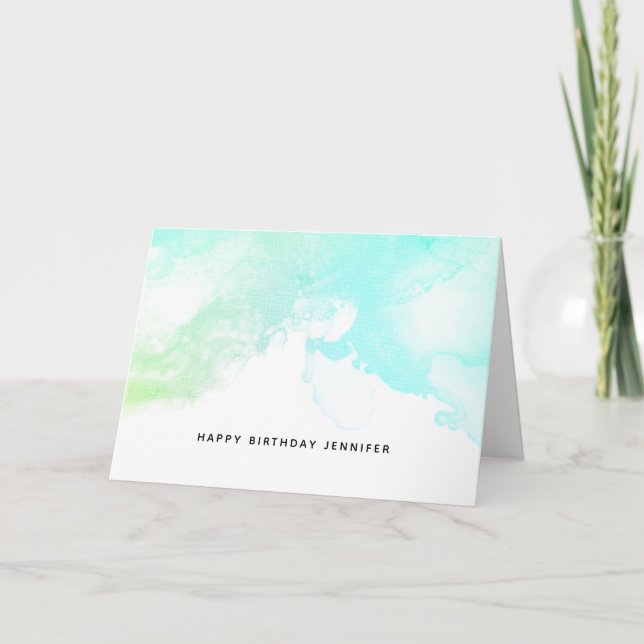 Modern Abstract Green & Blue Watercolor Swirls Card (Front)