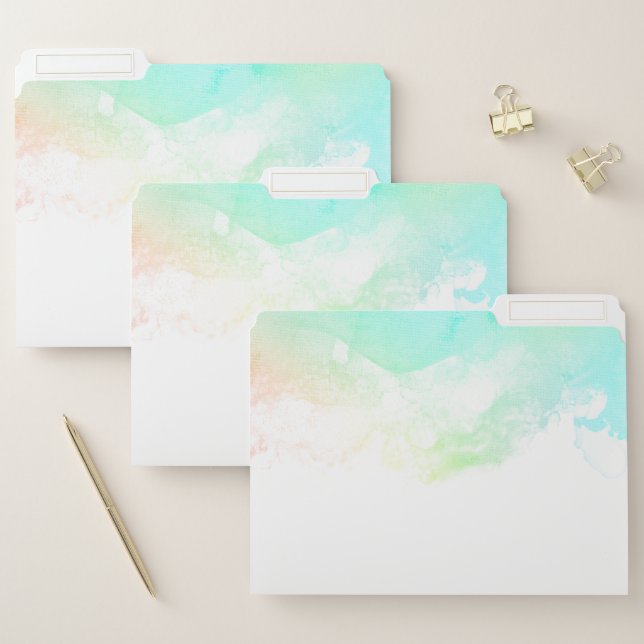 Modern Abstract Green & Blue Watercolor Swirls File Folder (Set)