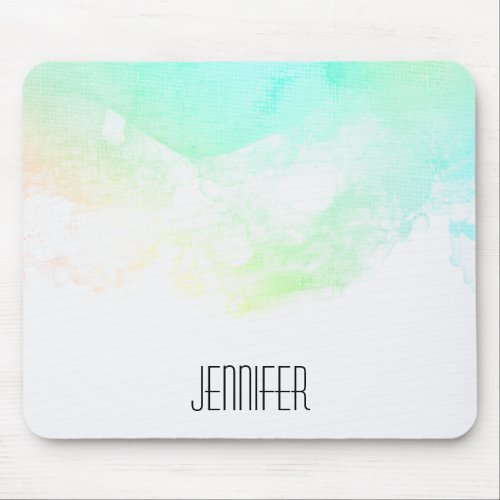 Modern Abstract Green  Blue Watercolor Swirls Mouse Pad