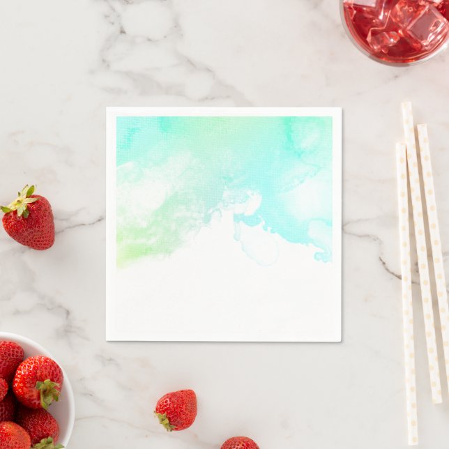 Modern Abstract Green & Blue Watercolor Swirls Napkins (Insitu)
