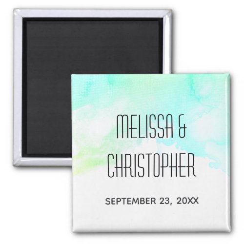 Modern Abstract Green  Blue Watercolor Wedding Magnet