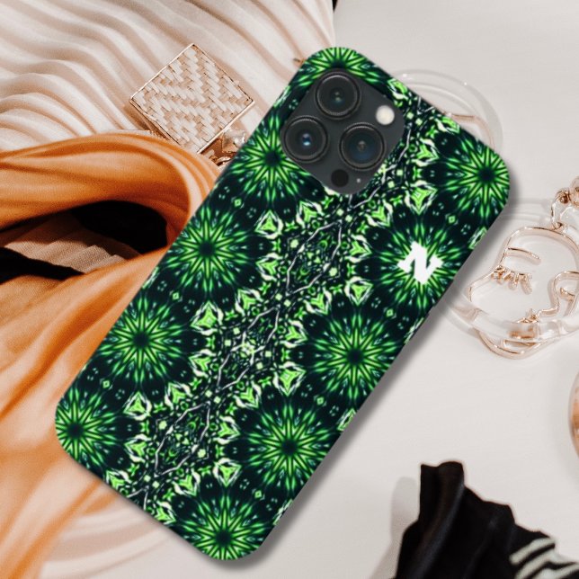 Modern Abstract Green Fractal Art Pattern Initial Case-Mate iPhone Case (Creator Uploaded)
