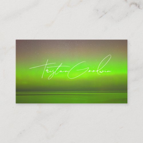 Modern Abstract Green Glow Minimalist Script  Business Card