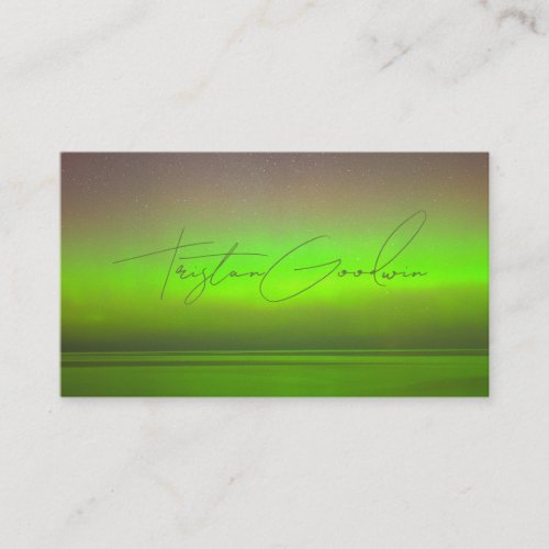 Modern Abstract Green Glow Minimalist Script  Business Card