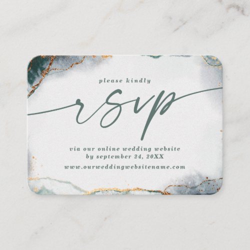 Modern Abstract Green  Gold Wedding Website RSVP Enclosure Card