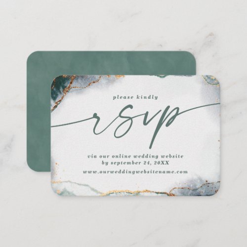 Modern Abstract Green  Gold Wedding Website RSVP Enclosure Card